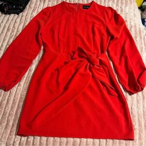 DO+BE Bold Red Long Sleeve Dress with Elegant Bow